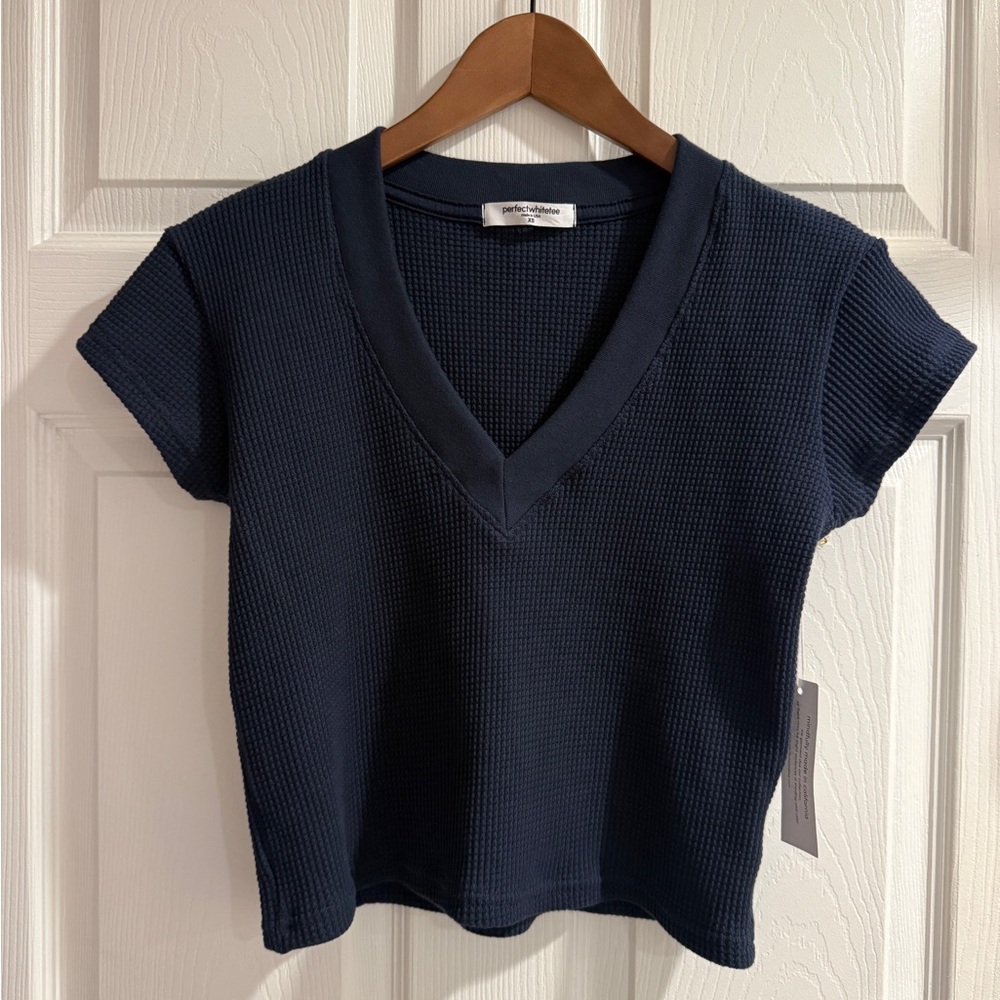 Perfectwhitetee jada waffle boxy v-neck - navy